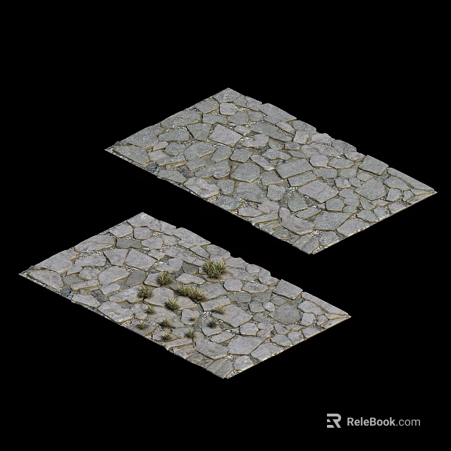 Natural Irregular Gray Stone Floor Tiles with Small Grass Accents 3d model 