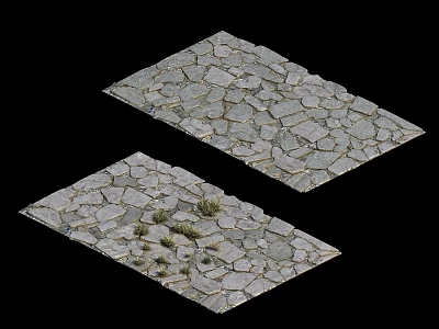 Natural Irregular Gray Stone Floor Tiles with Small Grass Accents 3d model