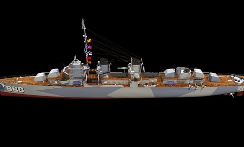 modern battleship destroyer 3d model