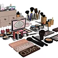 Perfume and Cosmetics Collection With Makeup Brushes Eyeshadow Palettes Lipsticks and Blushes