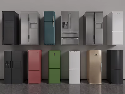 Refrigerators and Freezers in Multiple Colors with Modern Designs for Home Appliances 3d model