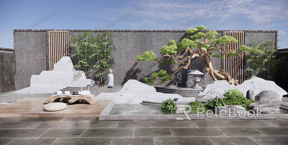 New Chinese style landscape sketch rockery waterscape courtyard landscape model