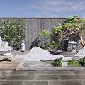 Modern Courtyard Garden Featuring Rock Formations Pine Tree Stone Lantern And Wooden Screen
