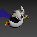 Adorable Penguin Game Character In Heroic Pose With Gray Helmet And Blue Cape