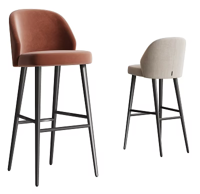Modern Upholstered Bar Stools In Brown And Beige With Black Metal Legs And Stylish Design 3d model