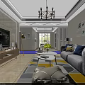Modern Dining Living Room Interior Design With White Cabinets Glass Doors And Marble Table