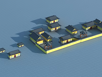Ancient Architecture Complex Featuring Multiple Traditional Buildings With Symmetrical Courtyard And Classic Roof Design 3d model