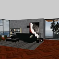 Modern Living Room Sofa Coffee Table Set With Gray Carpet And Large Windows 3d model