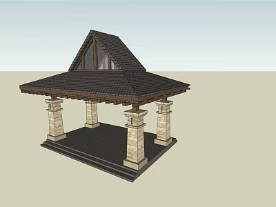 Traditional Pavilion With Triangular Roof Black Tiles And Stone Pillars On Square Platform 3d model
