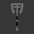 Ornate Double Bladed Axe With Metal Head And Red Wooden Handle