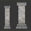 Two Stone Brick Columns with Different Heights and Base Top Design 3d model