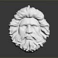 Ornate White Lion Head Sculpture As Decorative Component With Curly Mane And Beard