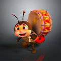 Cute Smiling Cartoon Ant Carrying Vibrant Drum With Red Spots And Antennae