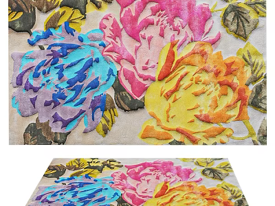 Square Area Rug With Bright Colorful Floral Patterns And Leaves 3d model