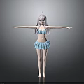 Anime Creature Character With Purple Hair Wearing Light Blue Bikini Standing Arms Outstretched