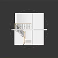Architectural Model Interior Staircase With Wooden Steps Upper Platform And White Walls