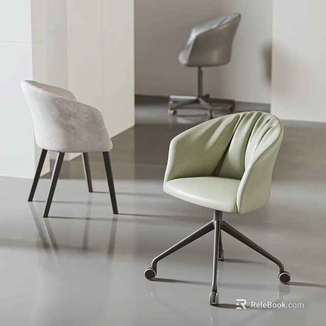 Modern Light Green Leather Office Chair With Swivel Base And Comfortable Design In Office Space 3d model 