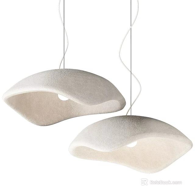 Modern Cream White Fabric Pendant Lights With Curved Design For Interior Decor 3d model 