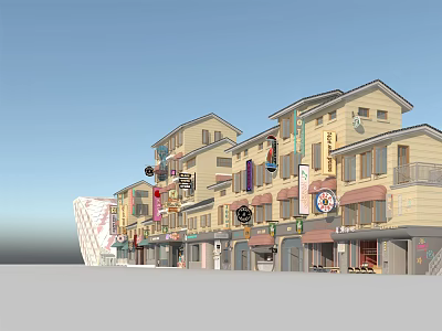 Vibrant Commercial Street With Multi Story Buildings Colorful Signboards And Retail Shops 3d model