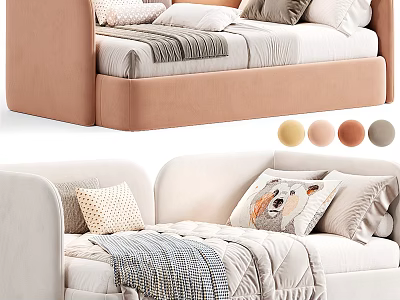 Modern Kids Bed In Pink And White With Soft Pillows Cozy Blankets And Color Options 3d model