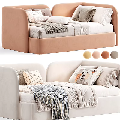 Modern Kids Bed In Pink And White With Soft Pillows Cozy Blankets And Color Options 3d model