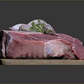 Fresh Raw Meat on Wooden Cutting Board Decorated with Fresh Herbs