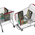Commercial Shopping Carts Filled With Various Packaged Goods In Retail Store 3d model