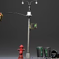 Public Facilities Collection With Trash Bins Traffic Cones Road Barriers And Advertising Banners