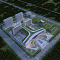 Modern Hospital Building Featuring Green Roof Surrounded by Trees and Plaza