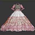 Elegant Pink And White Layered Princess Dress With Puffed Sleeves And Lace Trim