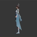 Elegant Blue And White Traditional Chinese Female Costume With Flowing Sleeves Waist Decoration And Headpiece