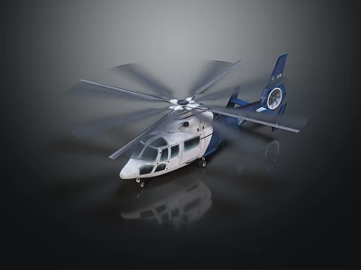Modern Luxury Helicopter With Rotating Rotors White Blue Fuselage And Spacious Cockpit Design 3d model