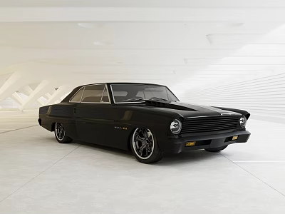 Sleek Black Vintage Classic Car In Modern White Interior With Geometric Lines 3d model