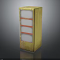Yellow Storage Cabinet With Three Red Framed White Shelves And Distressed Finish