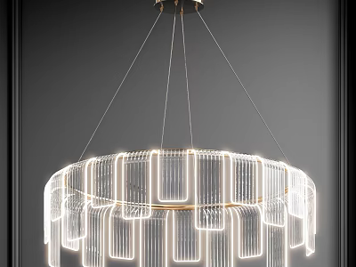 Elegant Modern Round Chandelier With Transparent Acrylic Strips And LED Lighting 3d model