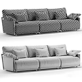 Comfortable Light Colored Three Seater Sofa With Soft Fabric Cushions And Wooden Armrests