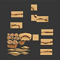Assorted Orange Brown Sliced Block Items In Various Shapes With Texture