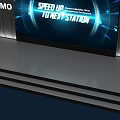 Modern Siemens SMO Stage with Lights and Large Screen Displaying Speed Up Your Next Station