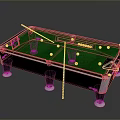 Professional Billiard Table With Green Felt Surface Balls And Cues