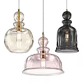 Pendant Lights With Transparent Black Pink Glass Shades And Brass Pendants