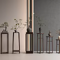 Multiple Wooden Plant Stands of Various Heights With Potted Plants for Indoor Decoration