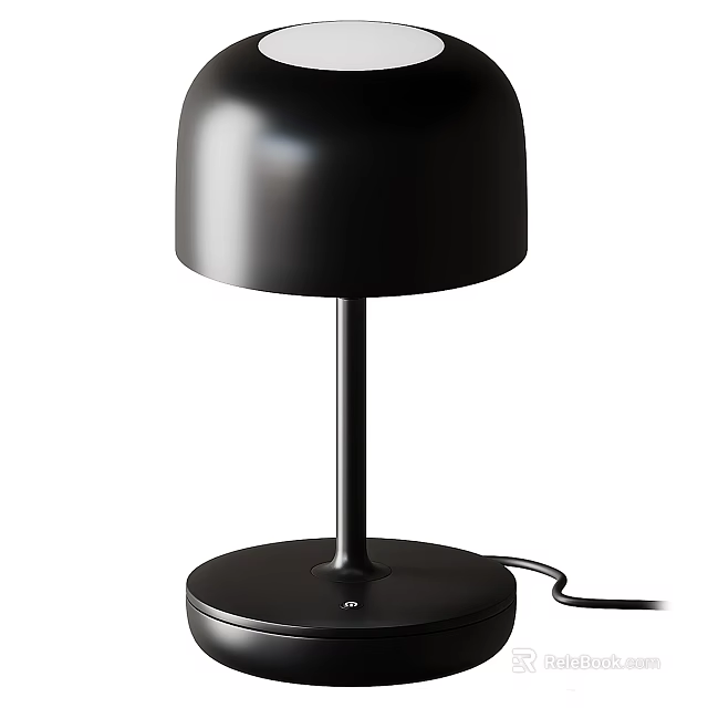 Modern Minimalist Black Table Lamp With Domed Shade Slim Pole And Round Base 3d model 