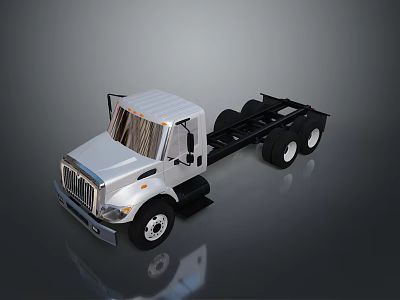 Silver Cab Commercial Truck Chassis With Black Frame And Wheels 3d model
