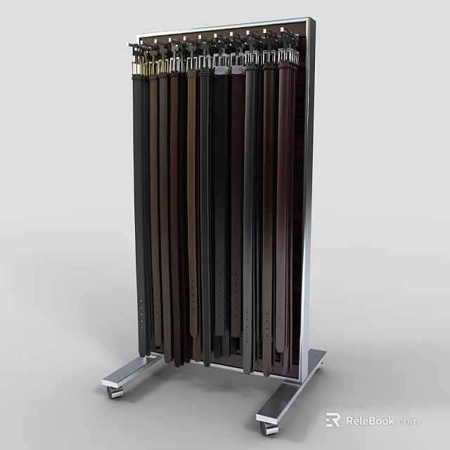 Display Rack with Metal Frame for Hanging Various Colored Belts in Retail Store 3d model 