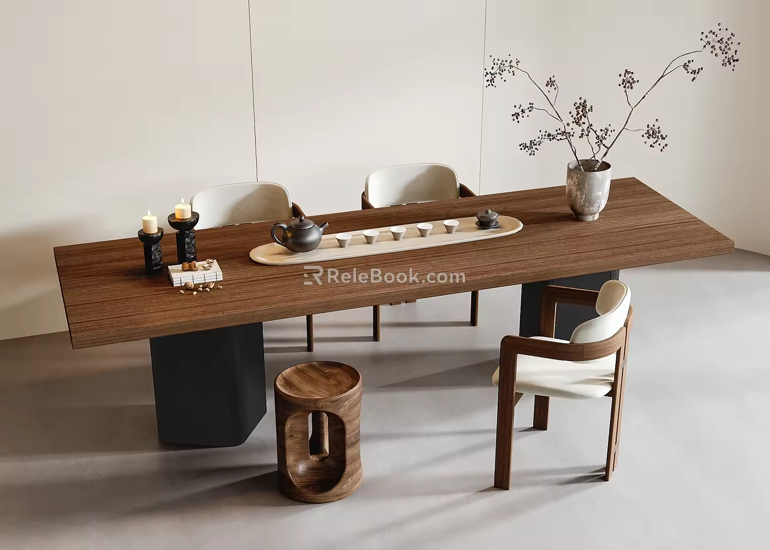 Tea Table and Chair Combination Stool Tea Table Plant Ornaments Tea Set 3d model