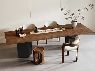 Tea Table and Chair Combination Stool Tea Table Plant Ornaments Tea Set 3d model