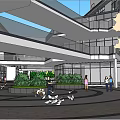Modern Commercial Street Design With Pedestrian Walkway Greenery Shops And Central Plaza