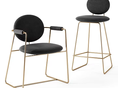 Modern Bar Stools With Gold Metal Frame Black Upholstered Seat And Round Backrest 3d model