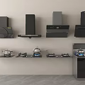 Modern Kitchen Appliances Featuring Range Hoods And Cooktops On 3d model