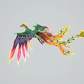 Vibrant Mythical Flying Bird with Colorful Feathers Green Body and Eye Shaped Tail Patterns Soaring